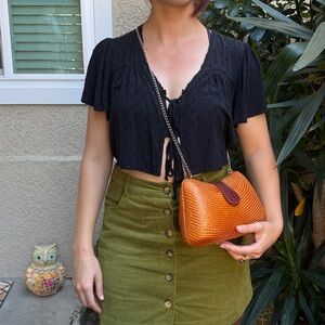 Vintage Orange/Brown Woven Chain Strap Hardshell Bag/Clutch